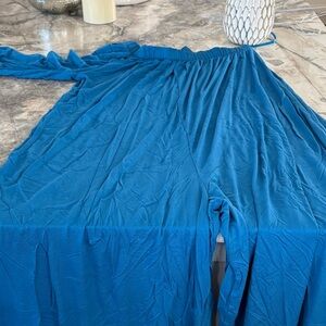 Flowy Off-Shoulder Maxi Dress in Teal Blue